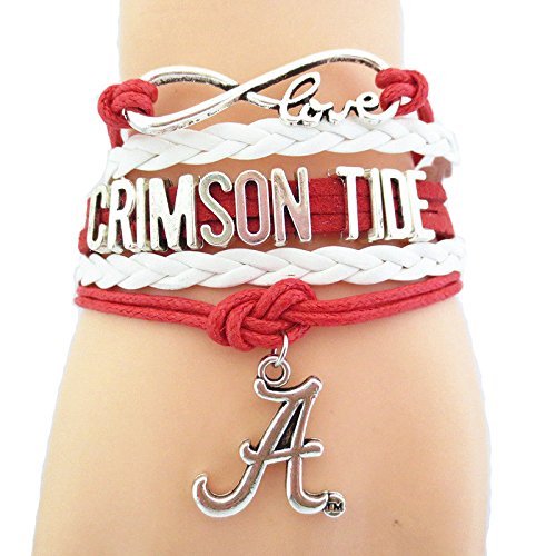 GeauxDat Collectibles Crimson Tide Gifts- Crimson Tide Football Womens Apparel Infinity Bracelet Red White Custom Bracelet