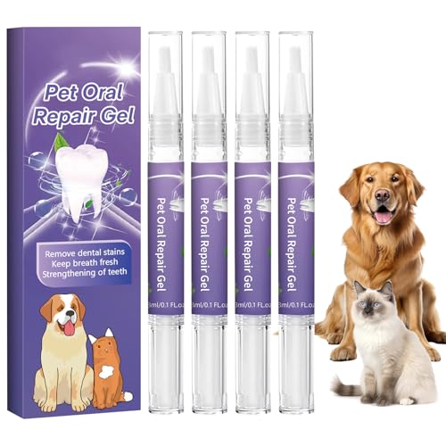 4Pcs Pet Oral Repair Gel Pen, Dog Teeth Cleaning Pen, Enzymatic Toothpaste Dogs with Whitening & Tartar Control, Effectively Eliminate Bad Breath, Easy No-Brushing Oral Care Solution