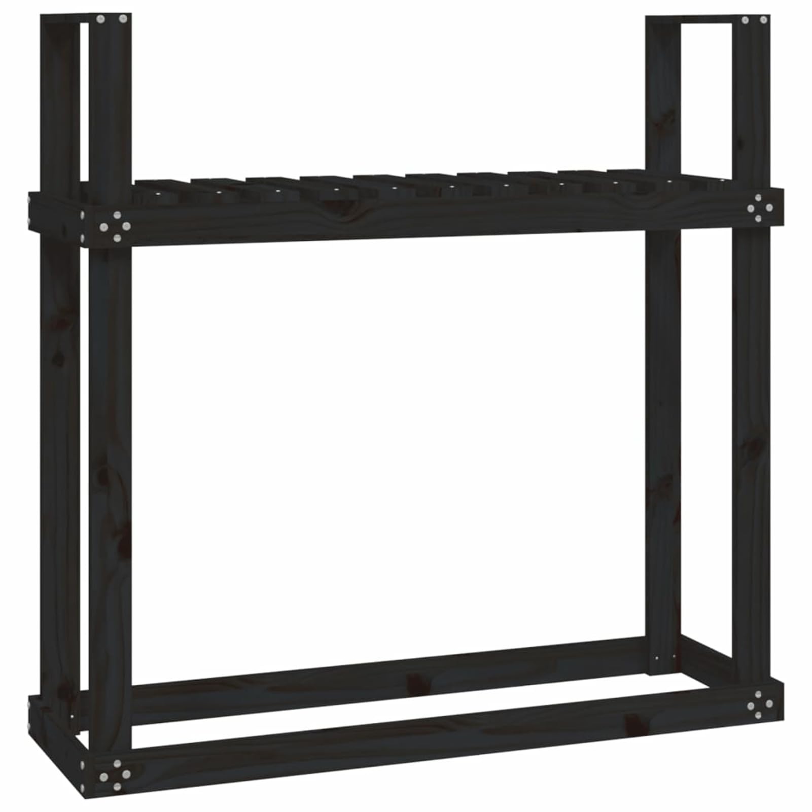 Portalegna Nero 110x35x108,5 cm in Legno Massello di Pino-Portalegna da Esterno per Legna da Ardere Robusto Impilatore di Legno Scaffale Porta legnaia da ardere