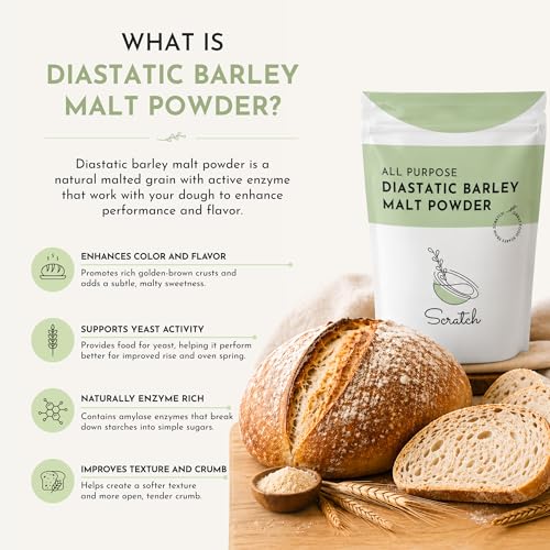 Image of Scratch Diastatic Malt Powder for Baking - (2LB) Dried Barley Malt for Baking Bread - Bread Improver - Premium Baking Ingredients for Breads, Pizzas, Pretzels, Desserts, Shakes and More (Pack of 4)