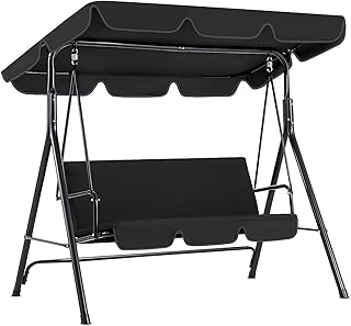 AECOJOY Porch Swing with Stand, Outdoor Swings for Adults, 3-Seat Outdoo...