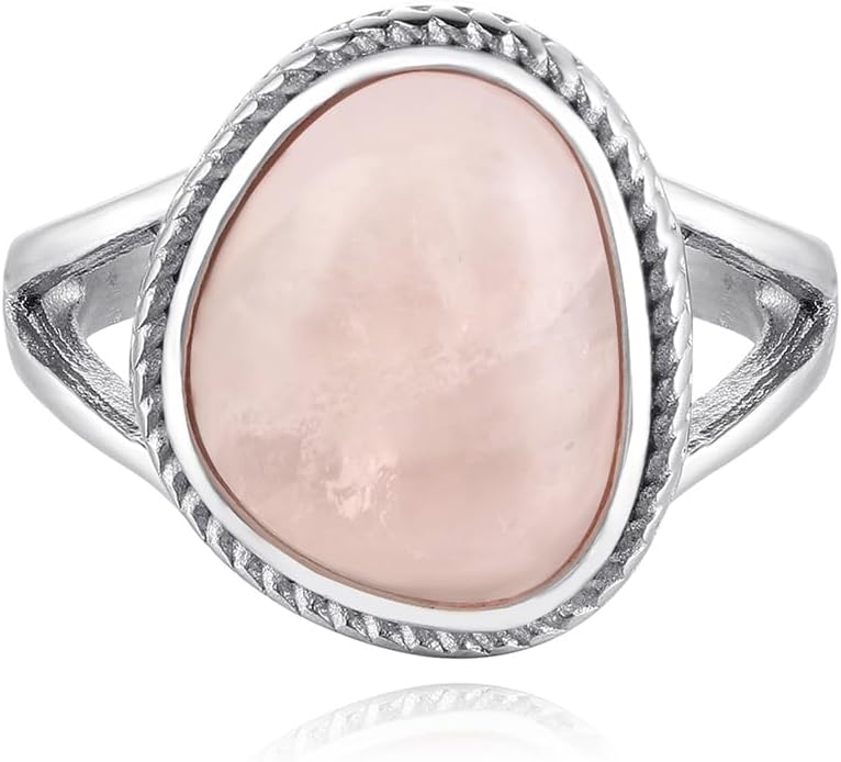 Turquoise Ring/Rose Quartz/Black onyx Ring for Women,Stainless Steel Silver Band Boho Rings Jewelry