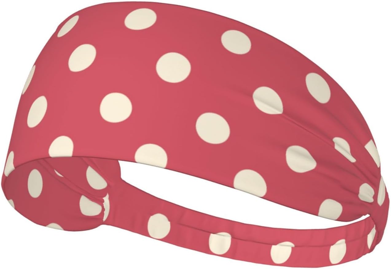 White Polka Dots On A Solid Pink Headband Sports Sweatbands for Men Women Hairband for Workout Athletic Running Yoga Basketball Gym