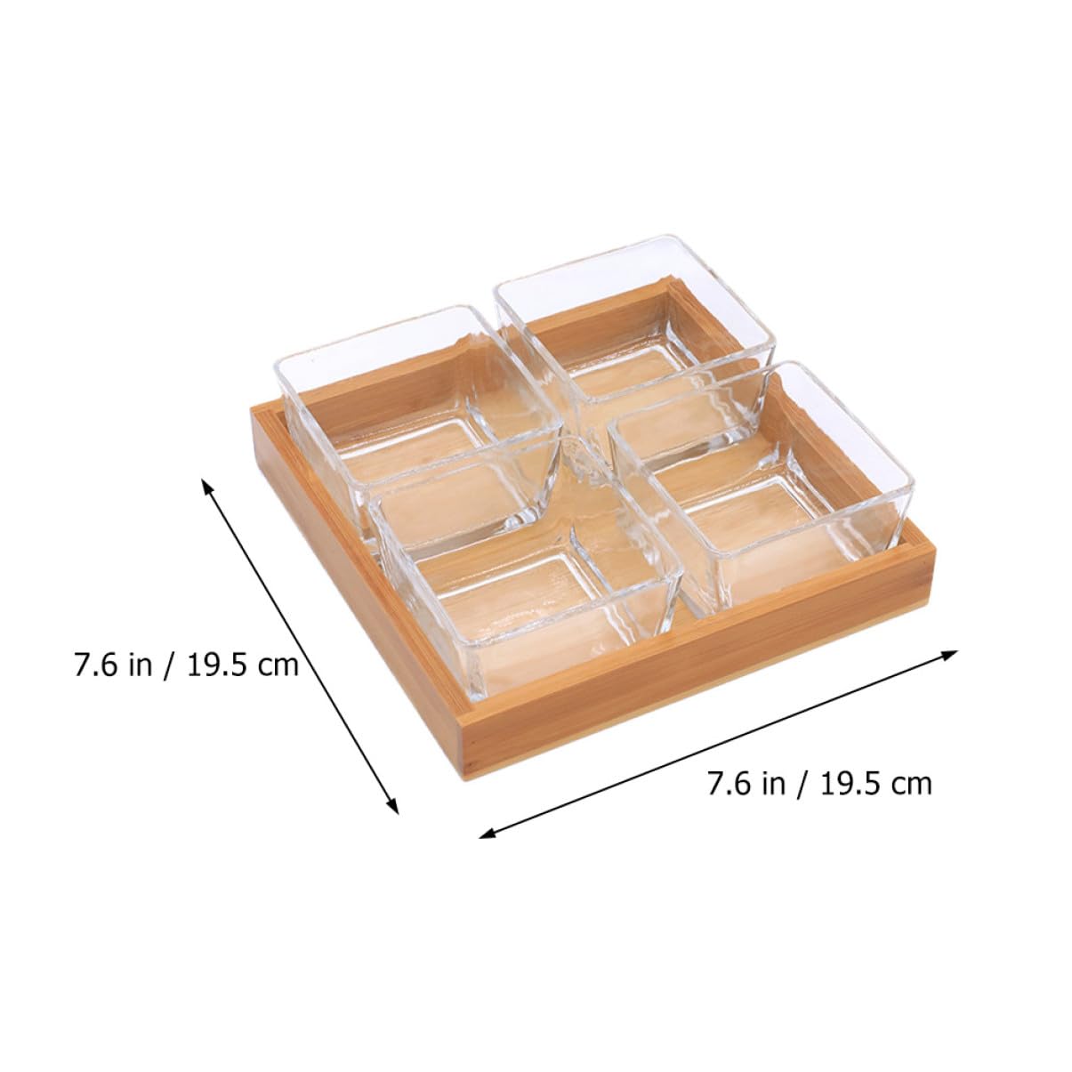 Plateau De Fruits En Verre 4 Compartiments Transparent, Plateau De Service Pour Collations En Verre Support En Bois, Assiettes Polyvalentes Pour Noix Et Fruits Secs, Usage Fête Et Apéritif