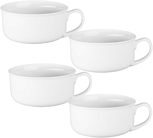 BIA Cordon Bleu Taza de sopa de porcelana con asa color blanco juego de 4