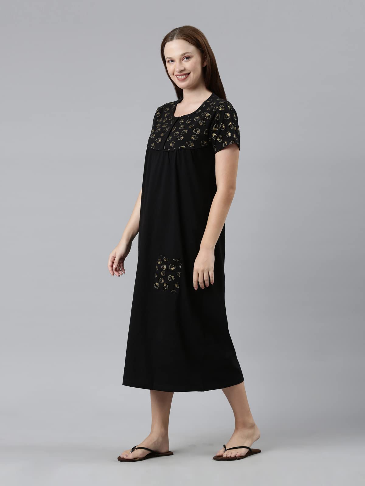 KRYPTIC Womens Black Printed Pure Cotton Maxi Nightdress(Black-XXL) - Image 3 thumbnail