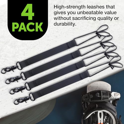 Gradient Fitness Snowboard Leash (4 Pack) | Premium Snowboard Binding Straps, Snowboarding Short Leash Cord With Key Ring, Board Strap Replacement, Snow Board Leash Safety Strap, Ski Glove Leash (Blk)