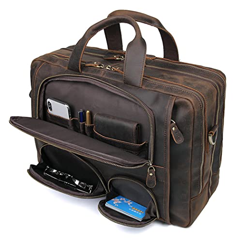 Mens Vintage Leather Briefcase With Pockets Cowhide Bag Business Crazy Horse Laptop Bags2