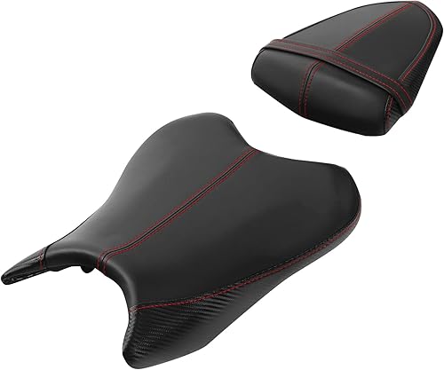 TCT-MOTORPARTS Fundas de asiento delantero y trasero de motocicleta para Yamaha YZFR6 YZF R6 YZF-R6 2006-2007 (negro y rojo #4)