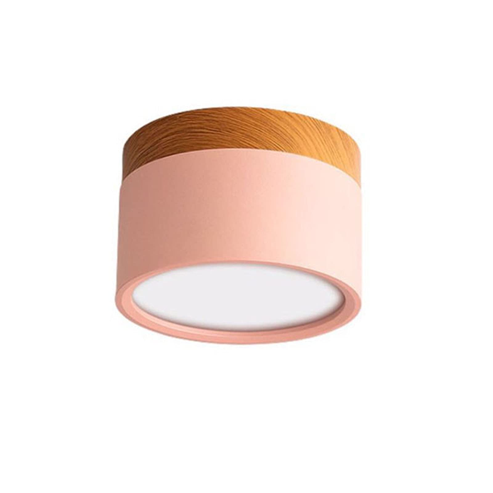 LAI HO LED Downlight, Nordic Wood Modern Led Surface Mounted Ceiling Light Fitting, Aluminum Cool White Spotlight for Dining Room Kitchen Hallway,Pink,15W