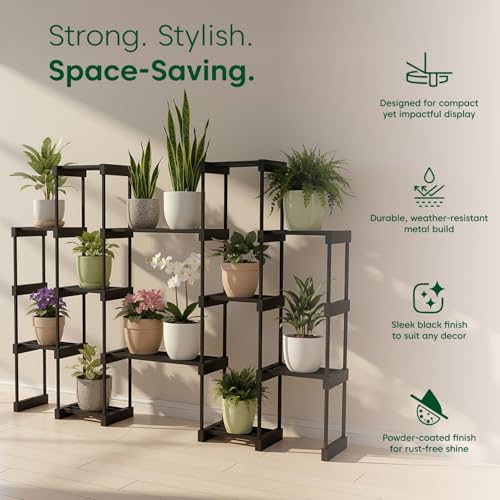 Image of KYARI 12 Tier Metal Plant Stand - Heavy Duty Black Powder Coated Vertical Plant Rack | Rust-Proof Multi Layer Flower Pot Stand for Balcony, Living Room & Outdoor Use (DIY Assembly Required)