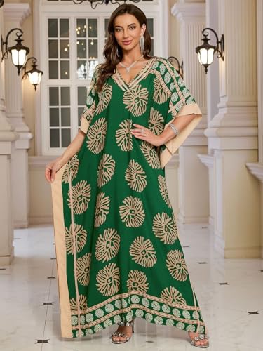 Image of KECVOT Kaftan Dresses for Women V-Neck Print Swimsuit Cover Up Plus Size Beach Caftan Lounge Dress