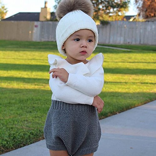 Urkutoba Baby Girls Knitted Romper Ruffle Long Sleeve Sweater Knit Jumpsuit Newborn Girl Clothes Fall Winter Outfit(0-6 Months, Gray) #TOP1