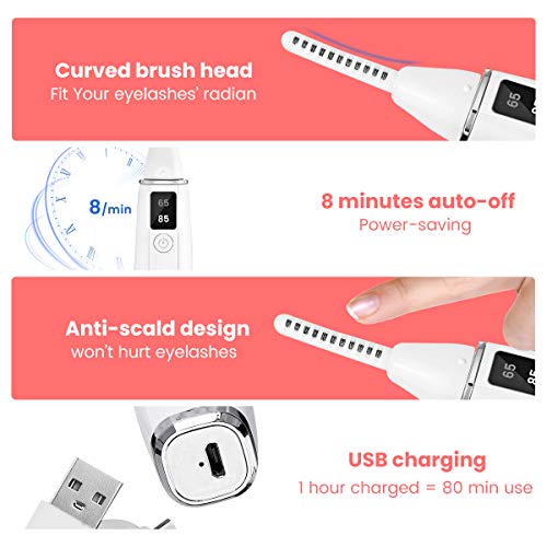 Heated Eyelash Curler, HOCOSY Electric Eyelash Curler 【2020 Newest】Mini USB Portable Eye Curler With LED Screen Display for Eyelashes Quick Natural Curling, Fast Heating and 24 Hours Long Lasting