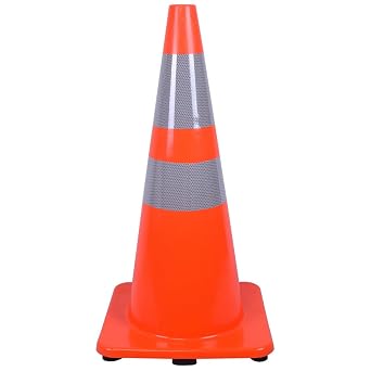 Orange Rigid PVC Traffic Cone with Reflective Bands 28" High,14" Square Base, 7 Lb