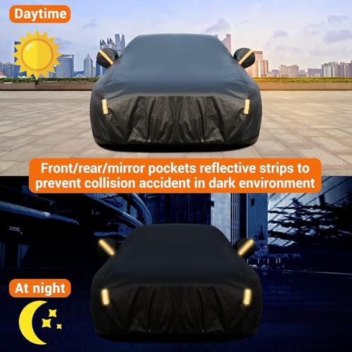 Image of Tecoom All Weather Car Cover Waterproof Windproof Hail Protector with Fleece Lining & Zipper Door, UV Sun Protection, Fit for Sedan (170 inch-190 inch), Black