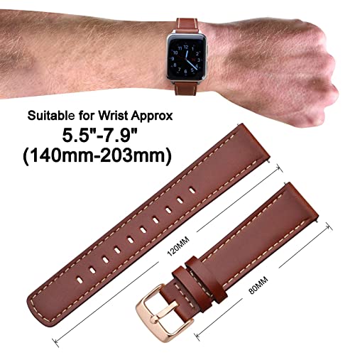 Image of ANNEFIT 19mm Watch Band with Rose Gold Buckle, Quick Release Genuine Leather Replacement Strap (Red Brown)