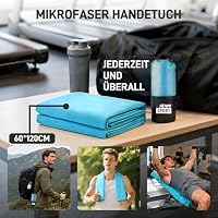 HENMI Mikrofaser Handtuch Blau 50x100CM,Schnelltrocknend Fitness Handtücher – Ansicht 5