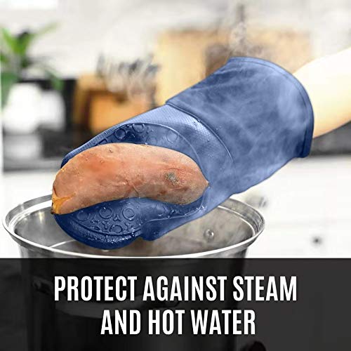 Homwe Professional Silicone Oven Mitt, Oven Mitts With Quilted Liner, Heat Resistant Pot Holders, Flexible Oven Gloves, Blue,1 Pair, 13.7 Inch #TOP3