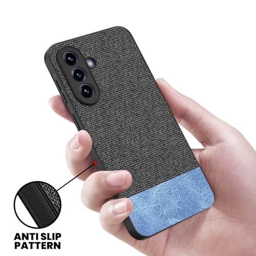 Image of Kapa Soft Fabric & Leather Hybrid Protective Back Cover for Samsung Galaxy A57 5G | Shockproof Slim Hard Anti Slip Back Case (Black,Blue)