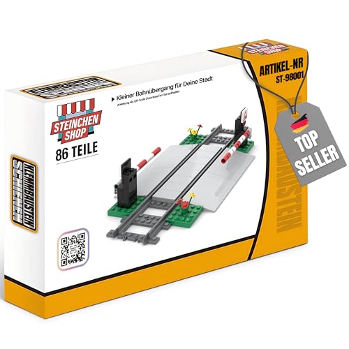 Steinchenshop Bahnübergang mit Schranken – Klemmbaustein Set aus 86...