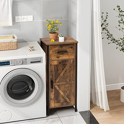 Weenfon Small Storage Cabinet With Single Door & Drawer, Narrow Floor Cabinet With Adjustable Shelf, Industrial Cabinet For Bedroom, Living Room, Hallway, Home Office, Rustic Brown #TOP6