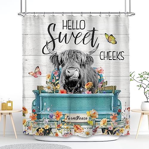 SVBright Farmhosue Highland Cow Shower Curtain 60Wx72L Inch Funny Rustic Cattle Bull Animal Flower Truck Plant Blue Floral Plank 12 Pack Hooks Polyester Waterproof Fabric Bathroom Bathtub Panels SVBright Farmhosue Highland Cow Shower Curtain 60Wx72L Inch Funny Rustic Cattle Bull Animal Flower Truck Plant Blue Floral Plank 12 Pack Hooks Polyester Waterproof Fabric Bathroom Bathtub Panels