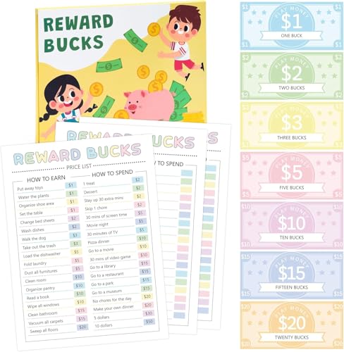 A1DIEE 633 unidades pizarra de recompensas para niños gráficos de bucks sistema de recompensa buen comportamiento lista de bucks, diagrama de rutina de dinero de juego, tabla de alfabetización