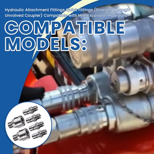 Image of M16-M14 Hydraulic Attachment Quick Fittings (Straight Through Unvalved Coupler) Compatible with Mini Excavator Hydraulic (4 Male and 2 Female Connector)