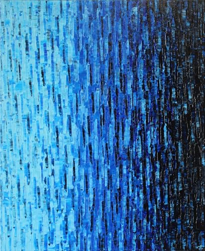 Tableau abstrait bleu pour salon moderne : œuvre signée 61x50