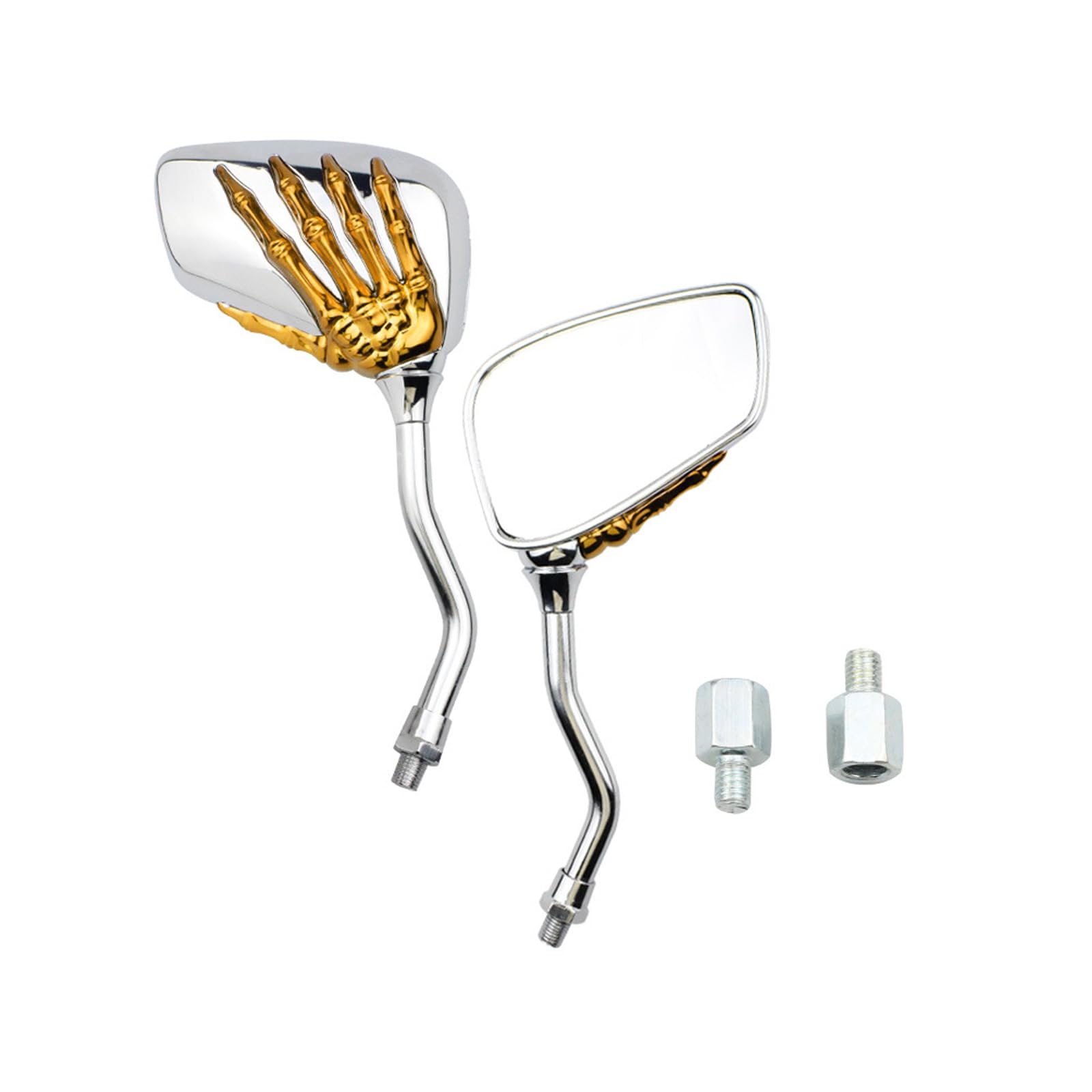 Pairs of Distinctive Skull Skeleton Hand 8mm 10mm Rearview Side Mirror for Motorcycle Scooter Moped Bike Standard Bike (Golden)
