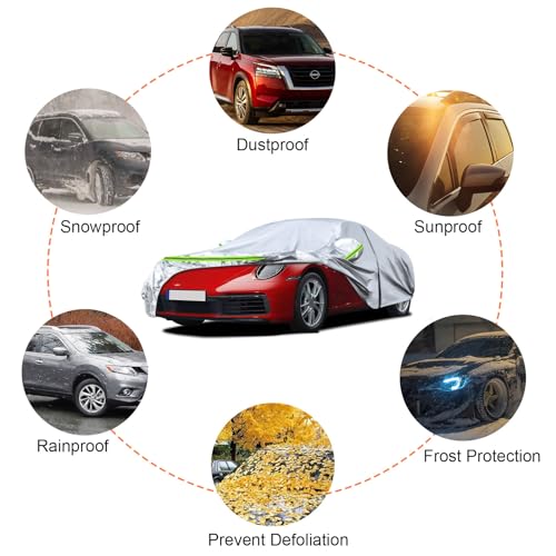 Image of Waterproof Car Covers Replace for 1998-2025 Porsche 911 (991 /992 /996 /997 Series), 6 Layers Silver All Weather Car Cover with Zipper Door & Windproof Bands for Snow Rain Dust Protection