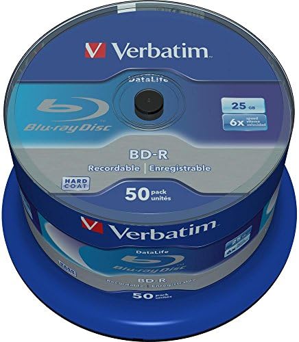 Verbatim BD-R SL Datalife, Blu-Ray-Disk 25 GB - 6-fache Brenngeschwindigkeit - Kratzschutz - 50 Stück Spindel