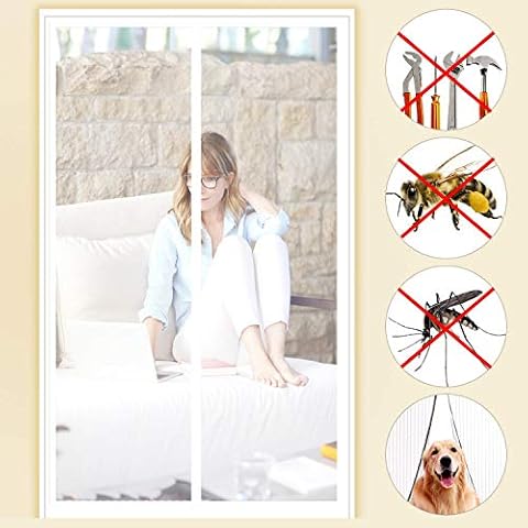 SODKK Fly Bug Mosquito Mesh Curtain, Full Frame Magic Tape, Snap Shut Automatically Keep Bugs Out, Fresh Air in Pet and Kid Friendly, White 125x180cm Cover
