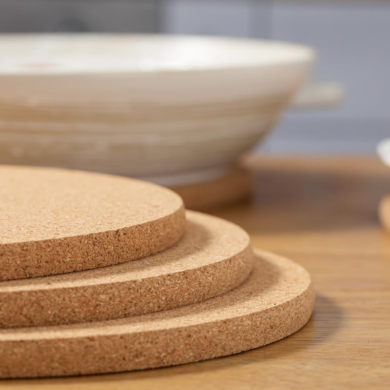 Miniatura 3 de Juego de 4 salvamanteles de corcho de alta densidad, 8 pulgadas de diámetro x 0.4 pulgadas de grosor, corcho redondo, almohadillas calientes para