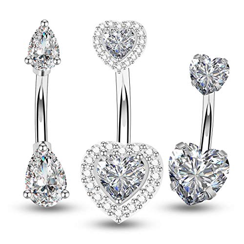 HAO HONG Belly Button Rings Clear CZ Navel Rings Belly Rings Belly Piercing (3pcs Silver) HAO HONG Belly Button Rings Clear CZ Navel Rings Belly Rings Belly Piercing (3pcs Silver)