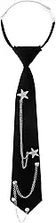Gravata feminina preta, gravata feminina pré-amarrada com corrente de metal, ajustável, reutilizável, 33 cm x 6,7 cm, gravata para negócios e casamento