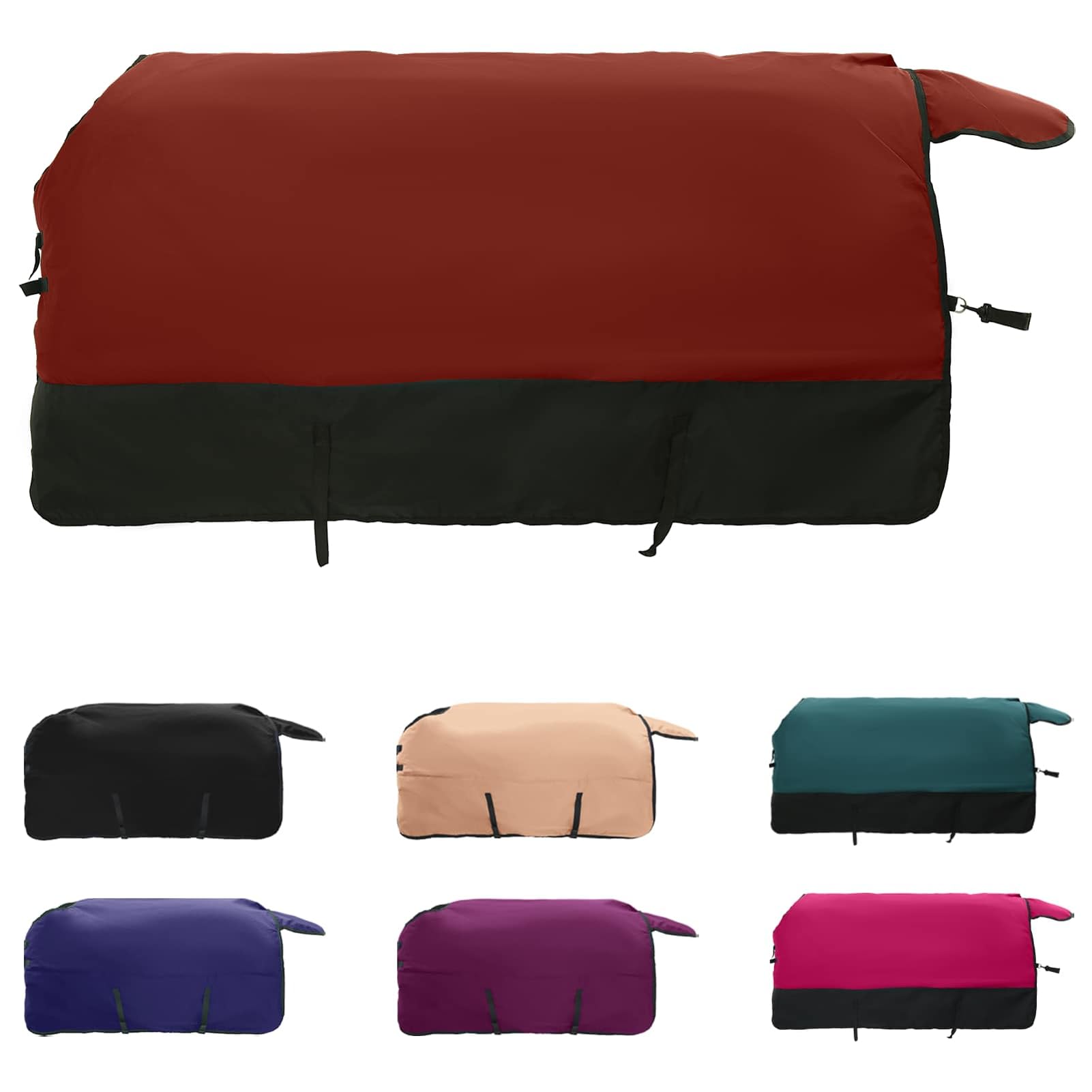 Gecheer Coperta per Cavalli Impermeabile, Coperta Poliestere 155 cm Verde Scuro Nero per Protezione Pioggia Neve Vento, Coperta Esteri per Scuderia Equitazione