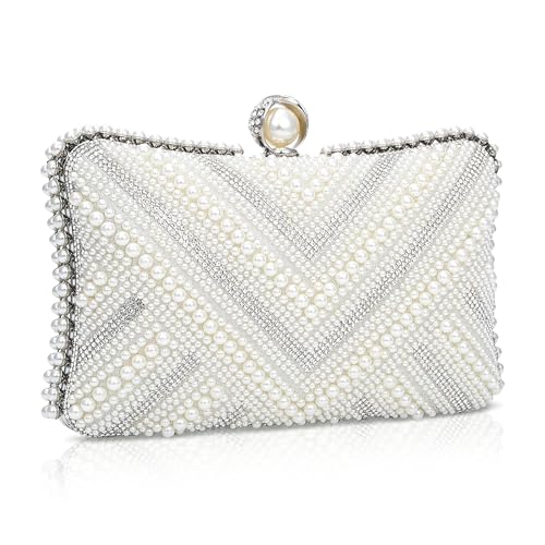 Image of Pearl Clutch Purse Women's Evening Handbags Luxury Beaded Bride Purse with Chain for Wedding Prom Cocktail Party