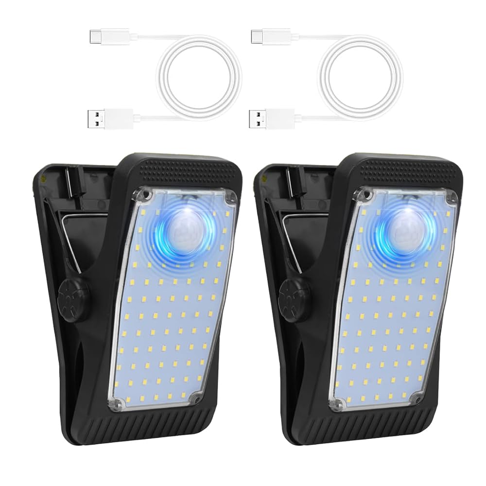 Dhqkqg Solarlampen für Außen mit Bewegungsmelder, 2 Stück Clip-on Solarleuchte Beleuchtung, IP65 Wasserdichte Solarleuchte Aussen für Terrasse, Veranda, Garage (Warmes Licht)