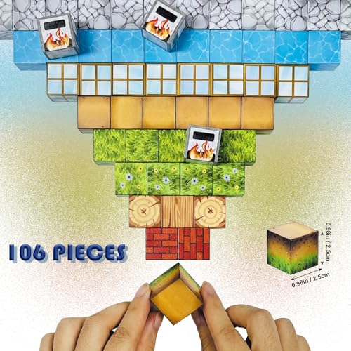Magnetic Blocks-Build Mine Magnet World Sets,106Pcs Magnetic Tiles for Boys Girls Age 3-5 4-8 ,2.5CM Montessori Sensory Fidget Cubes Construction Toys for Kids 5-7,Kids Games Gift for 6-12 Years Old
