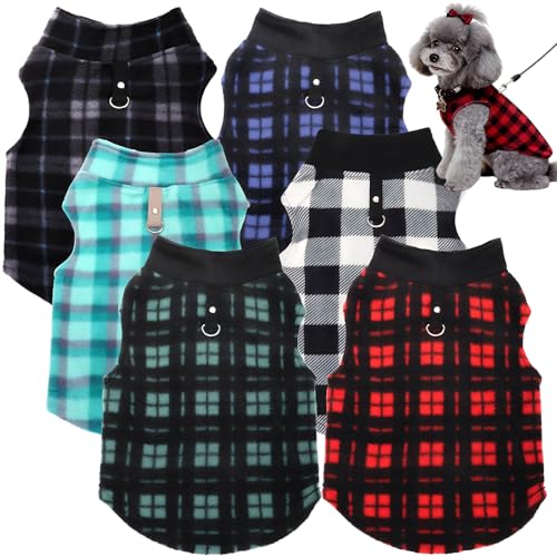 Image of Goaste 6 Pack Fleece Dog Sweaters, Turtleneck Dogs Sweatshirt with Leash Ring, Soft Winter Dogs Clothes, Plaid Dog Outfits Vest for Cats, Assorted Colors (Large)