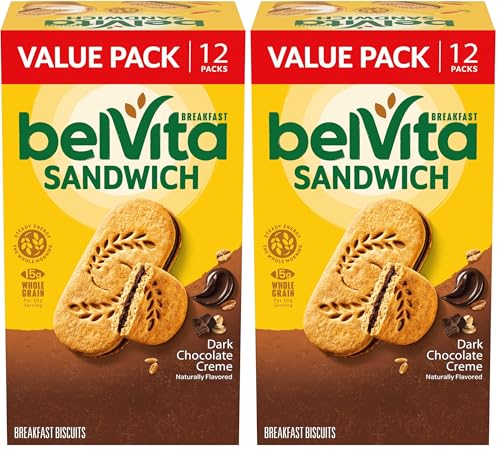 belVita Breakfast Bar Biscuit Sandwiches, Dark Chocolate Creme, Value, (2 Biscuits Per Pack) (Pack of 24)