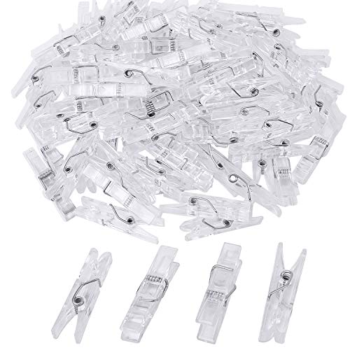 BronaGrand 100pcs Mini Clear Plastic Utility Paper Clip, Clothespins Clip, Clothes Line Clips,Photo