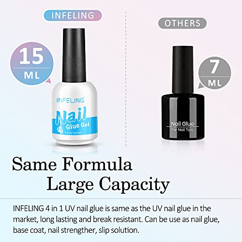 Infeling Gel Nail Glue - 15Ml 4 In 1 Nail Glue Gel For Acrylic Nails Long Lasting, Super Strong Uv Extension Nail Glue, Fit For Flat And Curved Nail Beds, Last 21+ Days #TOP3