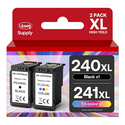 240XL 241XL Ink Cartridges Combo Pack Compatible for 240 241 PG-240XL CL-241XL Ink Cartridges for Pixma MG3620 MG3600 TS5120 MG3520 MG2220 MX472 TS5100 MG2120 MX452 MX512 MX532 (Black, Tri-Color)