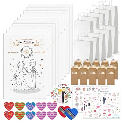64 Pieces Set Cahier Coloriage de Mariage avec 10 Livre Coloriage Autocollants Sachets Cadeaux...