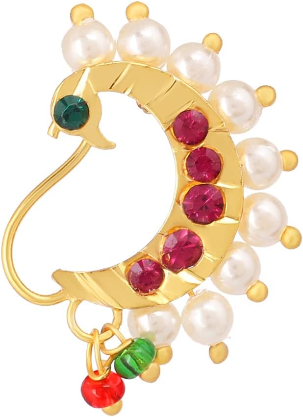 Maharashtrian Marathi Traditional Peacock Nath Nose Ring Pin Without Piercing Nathiya For Women & Girls