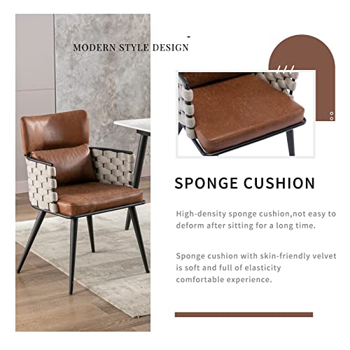 Bfz Dining Chairs Set Of 2, Mid-Century Modern Dining Chairs With Metal Legs, Faux Leather Woven Dining Chairs For Dining Room, Kitchen, Living Room #TOP3