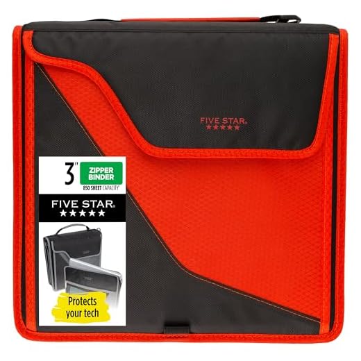 Five Star Sewn Zipper Binder, 3 Inch 3 Ring Binder, Expandable Plus Removable Padded Device Case, Red/Black (29296CE8)
